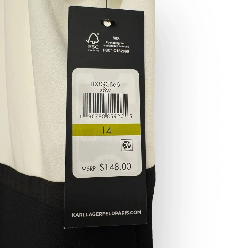 KARL LAGERFELD PARIS Collared Contrast-Trim Dress, Size 14, Black/White, NEW - Picture 11 of 12